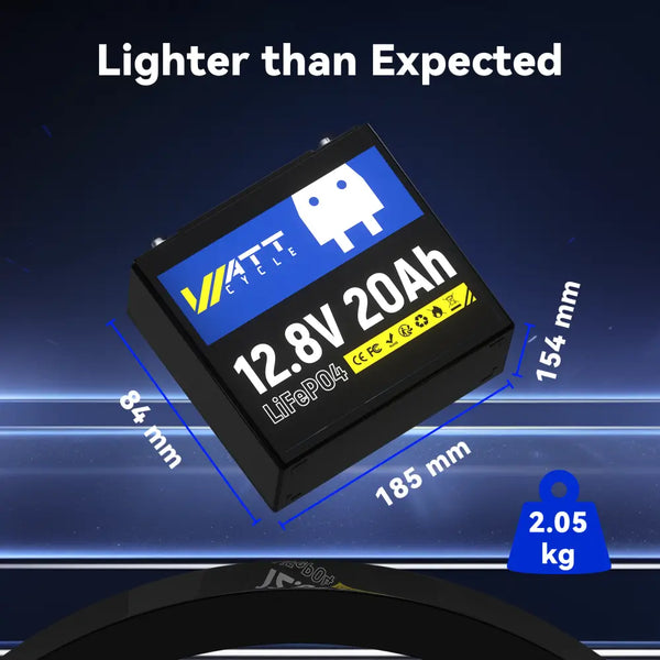 WattCycle 12V 20Ah LiFePO4 Battery | Portable Deep Cycle Lithium Battery for Camping, Fish Finder & RV