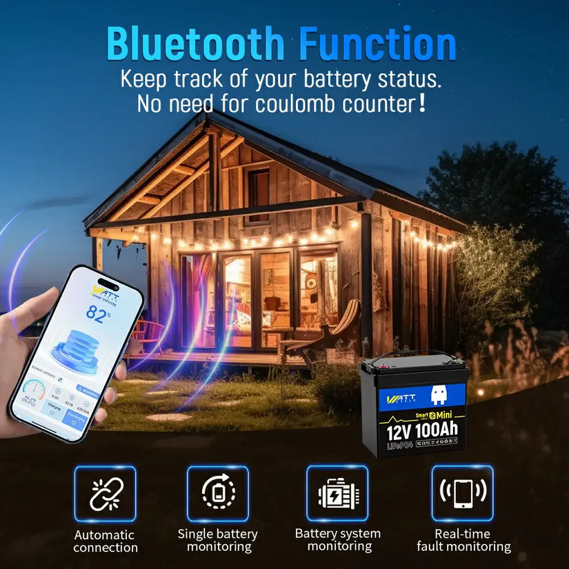 Bluetooth 5.0 function to monitor WattCycle 12V 100Ah Mini Bluetooth LiFePO4 Lithium Battery
