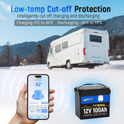 Low-temperature protection of WattCycle 12V 100Ah Mini Bluetooth LiFePO4 Lithium Battery