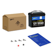 Package content of WattCycle 12V 100Ah Mini Bluetooth LiFePO4 Lithium Battery