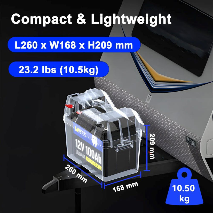WattCycle 12V 100Ah Lithium Leisure Battery Group 24 size and weight