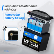 WattCycle 12V 100Ah Mini Bluetooth LiFePO4 Lithium Battery with detachable design